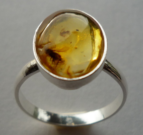 Bernstein 925er Silber Ring Mit Inkluse Fliege