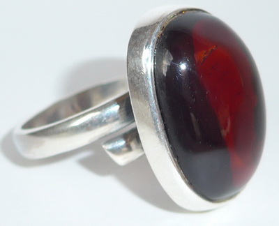 Bernstein Ring weinrot Silber