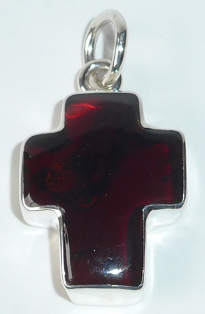 Bernstein Kreuz Anhnger Silber weinrot